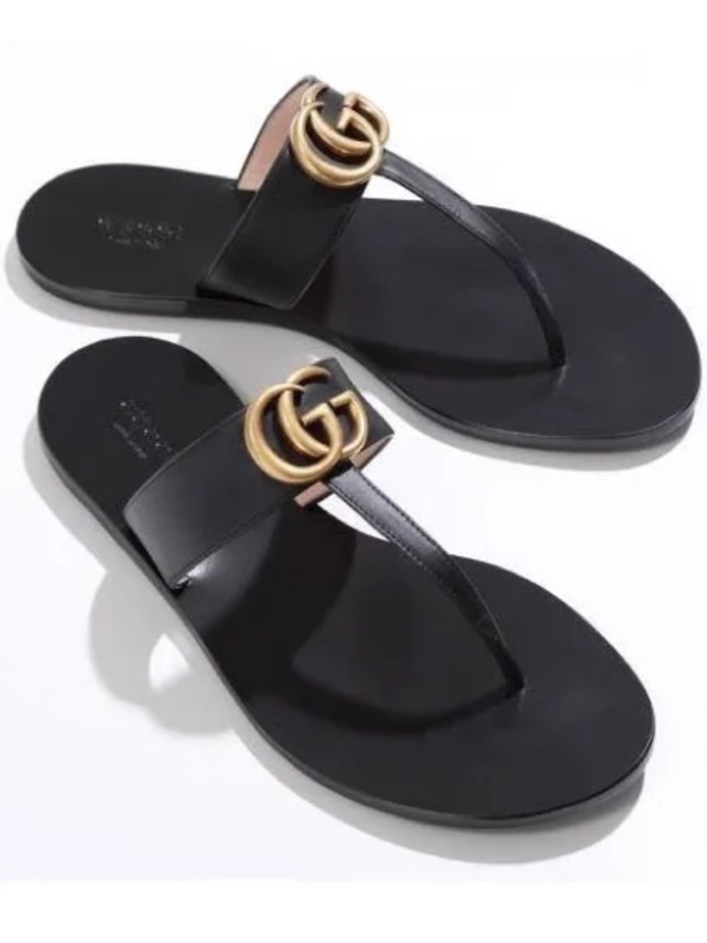 GUCCI Double G Lifford Leather Black Thong Sandal sz 37